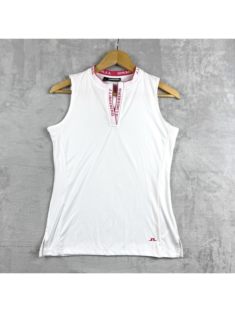 J.Lindeberg Women’s S White Pink Sleeveless Golf Polo Shirt Performance Top Club